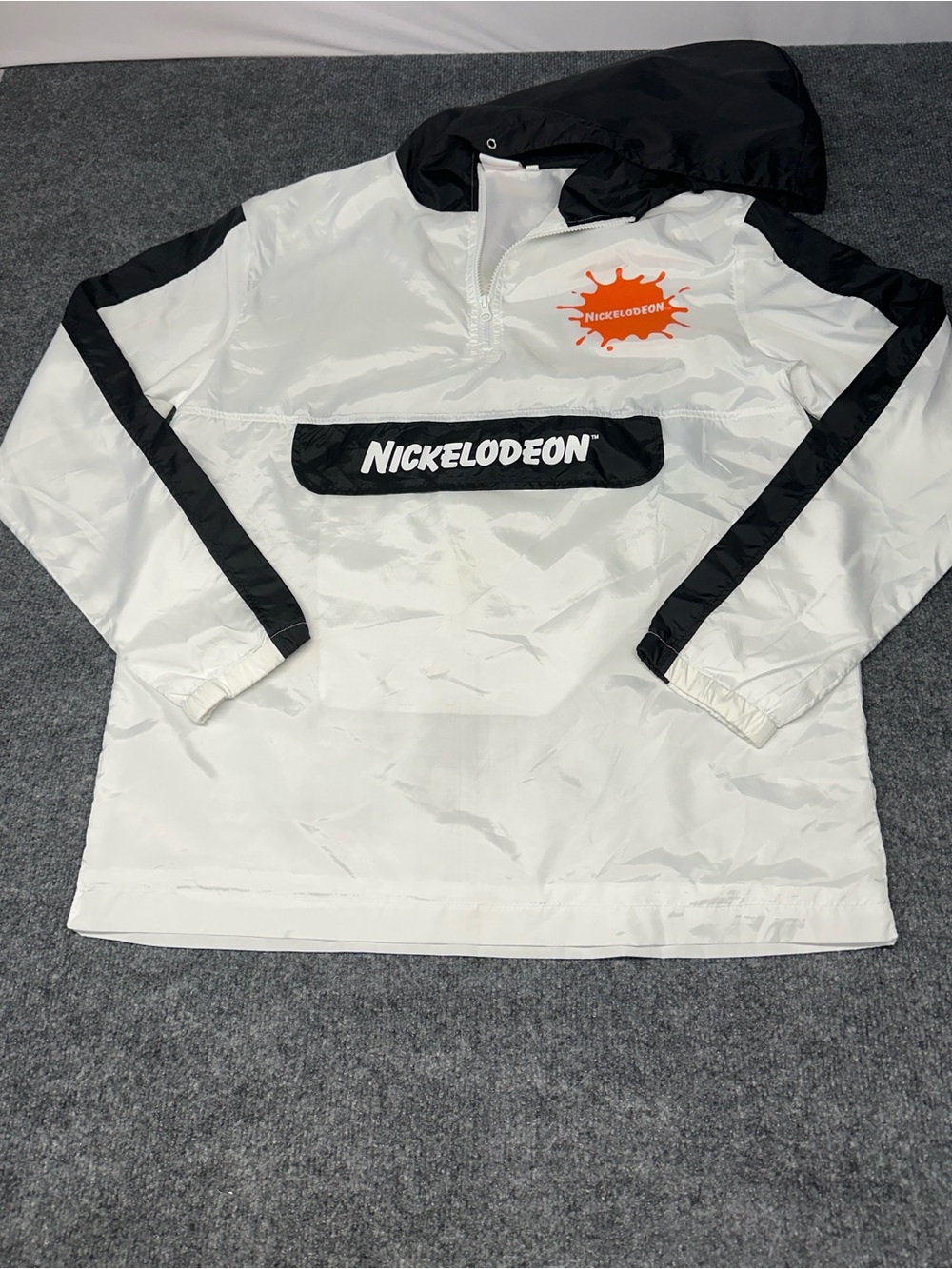 Nickelodeon Cartoon Characters White Windbreaker 1/4 Zip Jacket & Black
